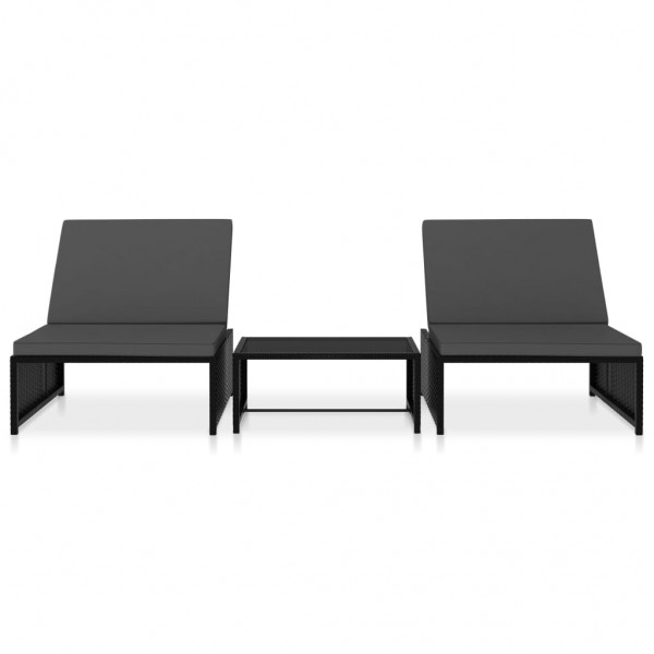 Espreguiçadeiras com mesa 2 pcs vime PE preto M 2