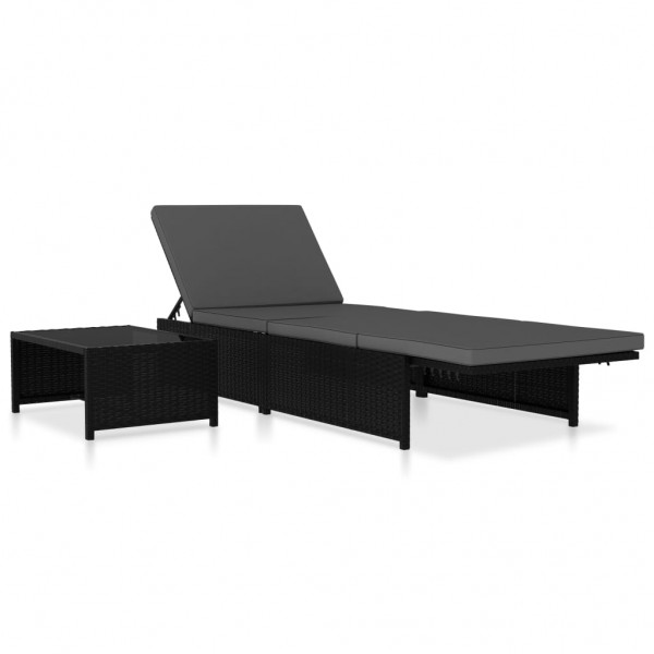 Espreguiçadeiras com mesa 2 pcs vime PE preto M 4