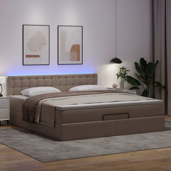 Cama otomana colchón y LED cuero sintético capuchino 160x200cm M 3