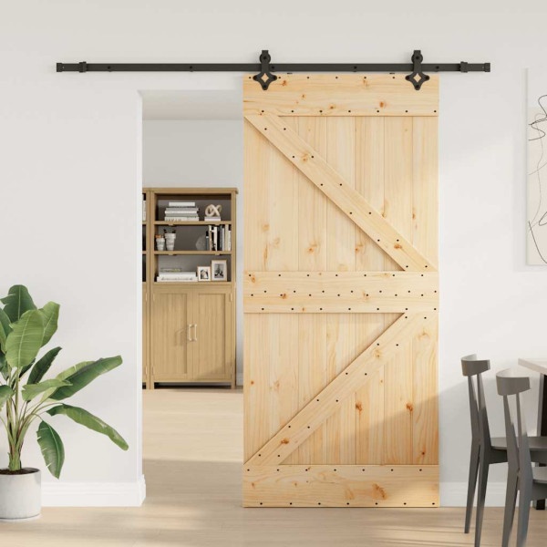 Puerta corredera con herrajes madera maciza de pino 90x210 cm D