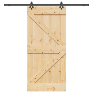 Puerta corredera con herrajes madera maciza de pino 90x210 cm H
