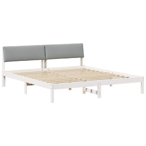 Estructura de cama con cabecera y gris claro 200 x 200 cm H