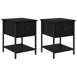 Mesa de Noche con cajón 2 pcs Roble negro 34 x 35.5 x 45 cm H