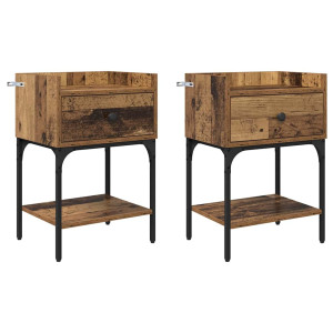 Mesa de Noche con cajón 2 pcs Madera vieja 40 x 29 x 60 cm H