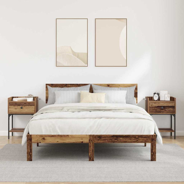 Mesa de Noche con cajón 2 pcs Madera vieja 40 x 29 x 60 cm M 4