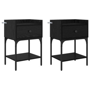 Mesa de Noche con cajón 2 pcs Roble negro 40 x 29 x 60 cm H