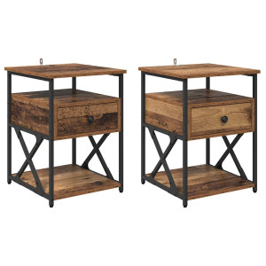 Armario de Noche con cajón 2 pcs Madera vieja 40 x 42 x 55 cm H