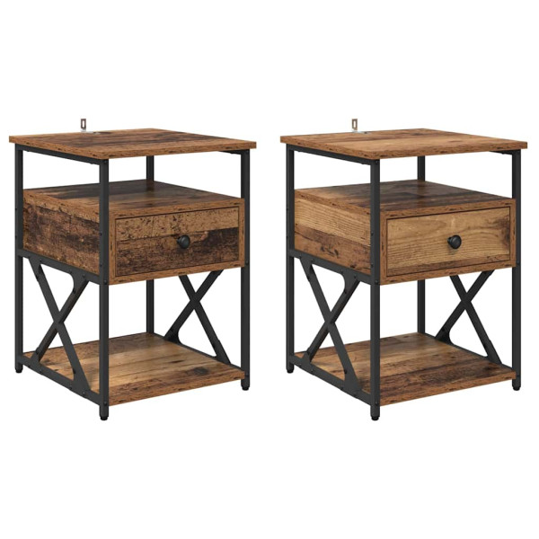 Armario de Noche con cajón 2 pcs Madera vieja 40 x 42 x 55 cm M 2