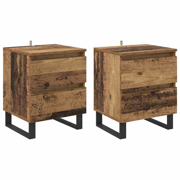 Armario de Noche con cajón 2 pcs Madera vieja 40 x 35 x 50 cm M 2