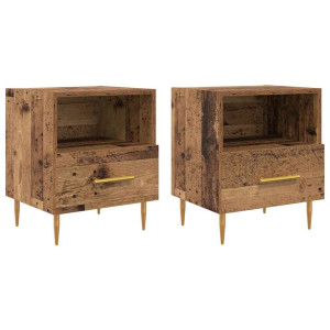 Mesa de Noche con cajón 2 pcs Madera vieja 40 x 35 x 47.5 cm H
