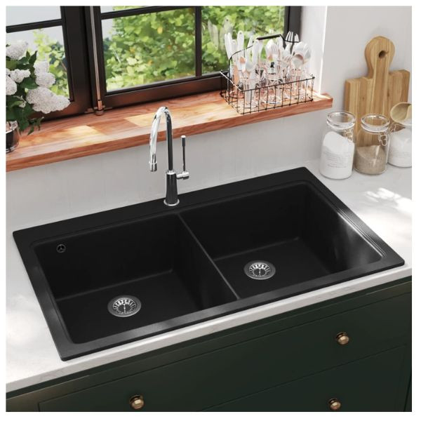 Fregadero encastrable de granito negro de dos cubetas M 3