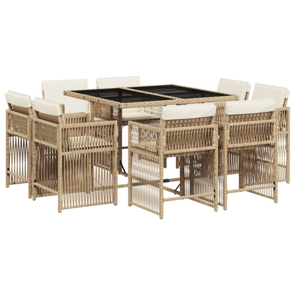 Set comedor de jardín 9 pzas con cojines ratán sintético beige M 2