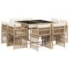 Set comedor de jardín 9 pzas con cojines ratán sintético beige 2