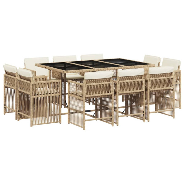 Set comedor de jardín 11 pzas con cojines ratán sintético beige M 2