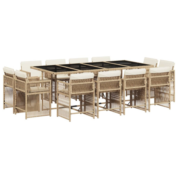 Set comedor de jardín con cojines 13 pzas ratán sintético beige M 2
