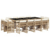 Set comedor de jardín con cojines 13 pzas ratán sintético beige 2