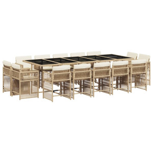 Set comedor de jardín con cojines 15 pzas ratán sintético beige H