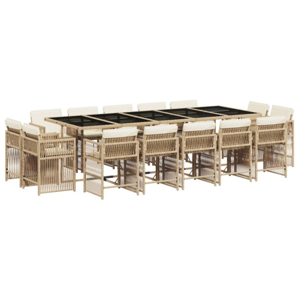 Set comedor de jardín con cojines 15 pzas ratán sintético beige M 2