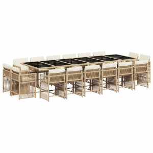 Set comedor de jardín 17 pzas con cojines ratán sintético beige H