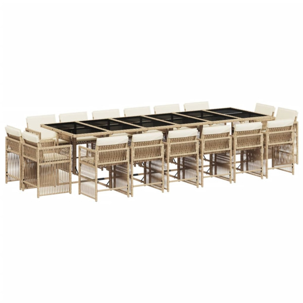 Set comedor de jardín 17 pzas con cojines ratán sintético beige M 2
