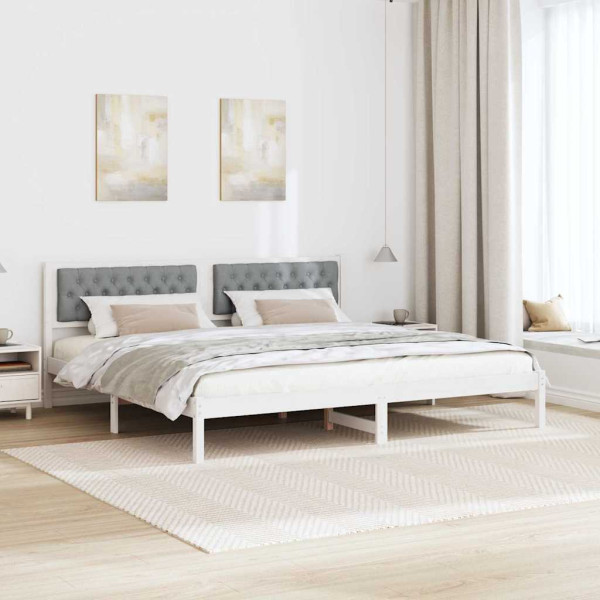 Estructura de cama con cabecera Gris Claro 200 x 200 cm tela M 4