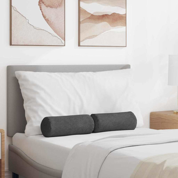 Cojines Bolster 2 pcs Gris oscuro Ø 15 x 40 cm Tela de pana D