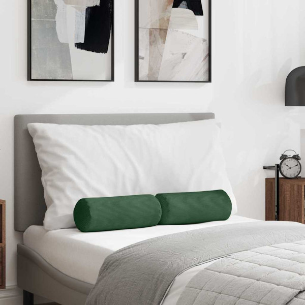 Cojines Bolster 2 pcs Verde oscuro Ø 15 x 40 cm Tela de pana D
