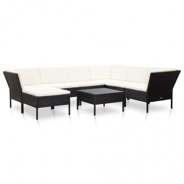 Set muebles de jardín 8 piezas y cojines ratán sintético negro D