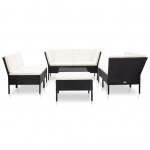 8 pcs conjunto lounge de jardim c/ almofadões vime PE preto H