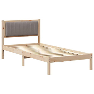 Estructura de Cama con Cabecera Tapizada Taupé 90 x 200 cm H