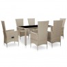 Set comedor de jardín 7 piezas y cojines ratán sintético beige 1