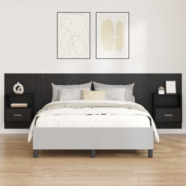 Cabecero de cama con mesitas con cajón 3 pcs Roble Negro D