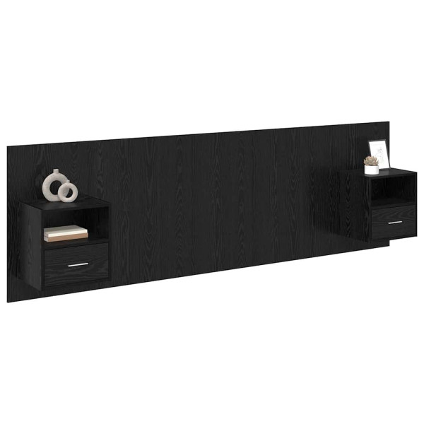 Cabecero de cama con mesitas con cajón 3 pcs Roble Negro M 3