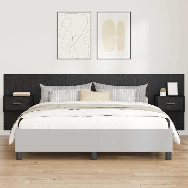Cabecero de cama con mesitas con cajón 3 pcs Roble Negro D