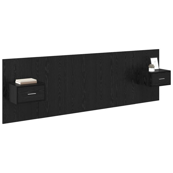 Cabecero de cama con mesitas con cajón 3 pcs Roble Negro M 3
