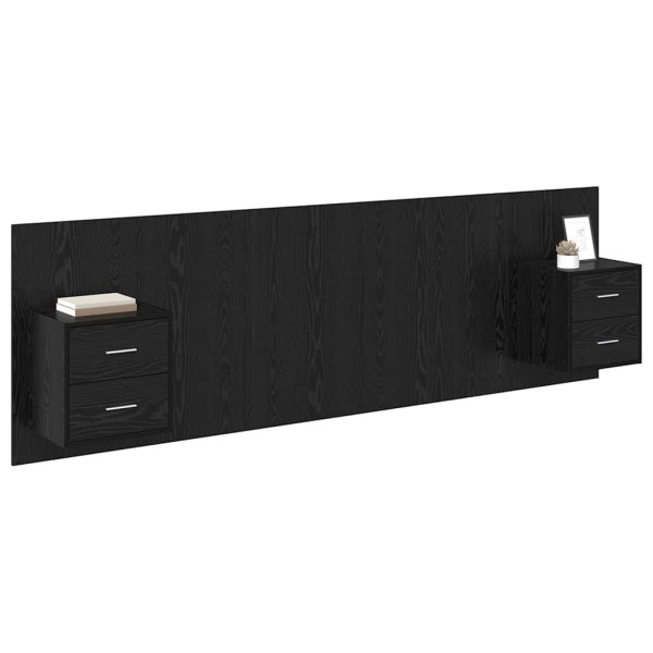 Cabecero de cama con mesitas con cajón 3 pcs Roble Negro M 3