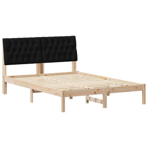 Estructura de Cama con Cabecera Tapizada Marrón 135 x 190 cm H