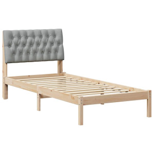 Estructura de Cama con Cabecera Tapizada Marrón 90 x 190 cm H
