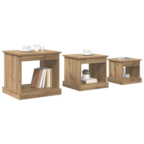 Mesa de Café 3 pcs Roble artesanal Madera contrachapada M 3