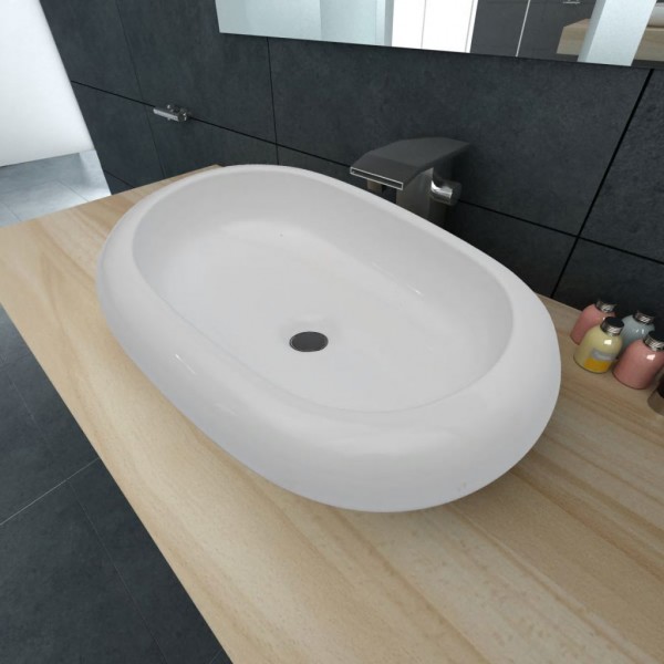 Lavabo ovalado de cerámica blanco 63x42 cm D