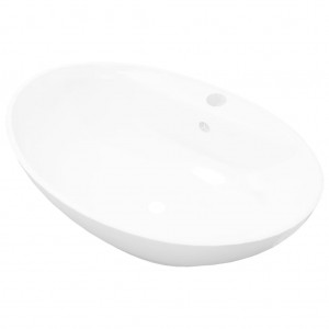 Lavatório cerâmico oval branco com buraco para torneira H