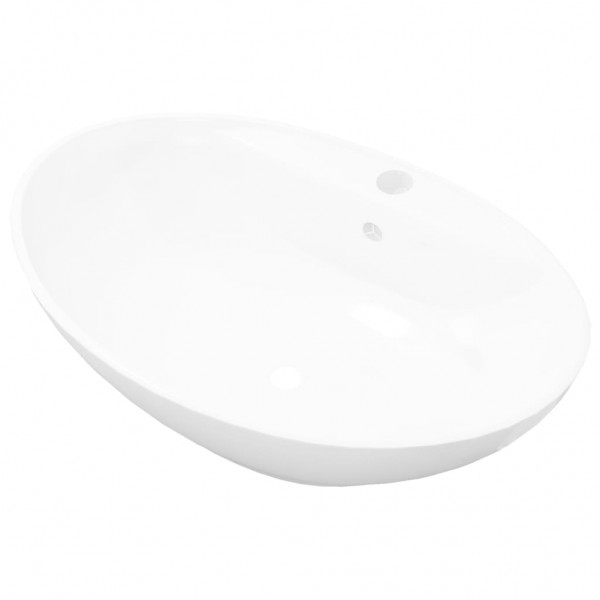 Lavatório cerâmico oval branco com buraco para torneira M 2
