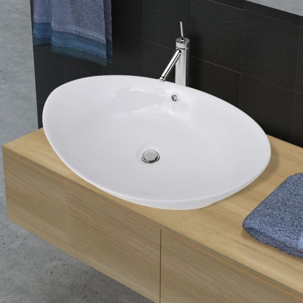 Lavabo ovalado y orificio desbordamiento cerámica 59x38.5 cm D