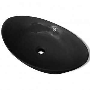 Lavabo Oval de cerámica negra de lujo con desagüe. 59 x 38.5 cm H