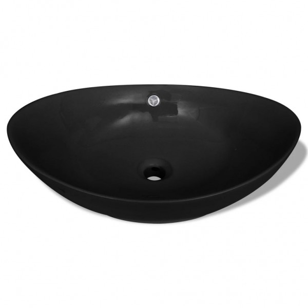 Lavabo Oval de cerámica negra de lujo con desagüe. 59 x 38.5 cm M 3
