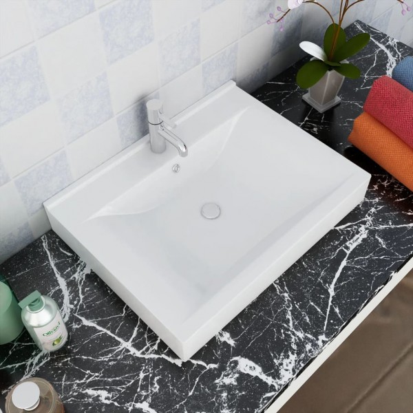 Lavabo de cerámica rectangular con orificio de grifo 60x46 cm D