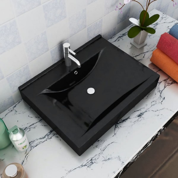 Lavabo rectangular cerámica orificio de grifo negro 60x46 cm D