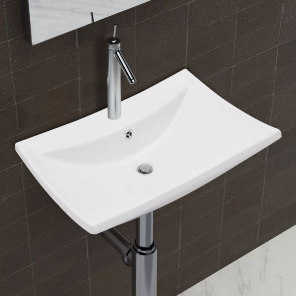 Lavabo de cerámica rectangular con orificio de grifo y desagüe D