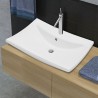 Lavabo de cerámica rectangular con orificio de grifo y desagüe 4
