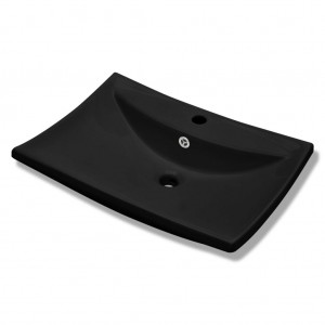 Lavabo rectangular cerámica orificio de grifo y desagüe negro H